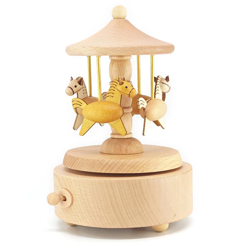 1849 Handcrafted Wooden Carousel Music Box - Mechanical Merry-Go-Round